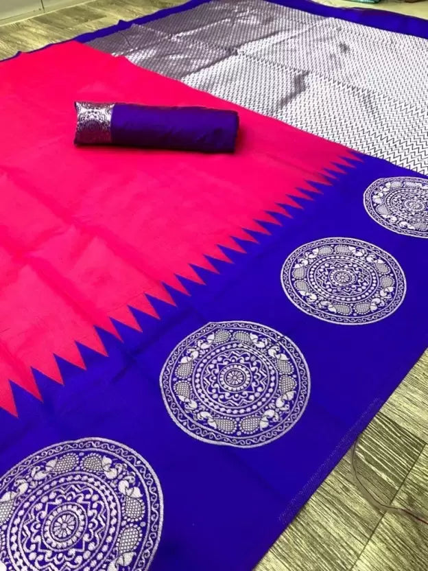 Beautiful Pink Woven Embellished Kanjivaram Silk Saree