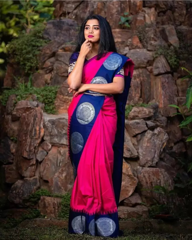 Beautiful Pink Woven Embellished Kanjivaram Silk Saree