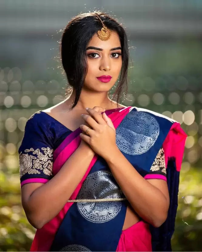 Beautiful Pink Woven Embellished Kanjivaram Silk Saree
