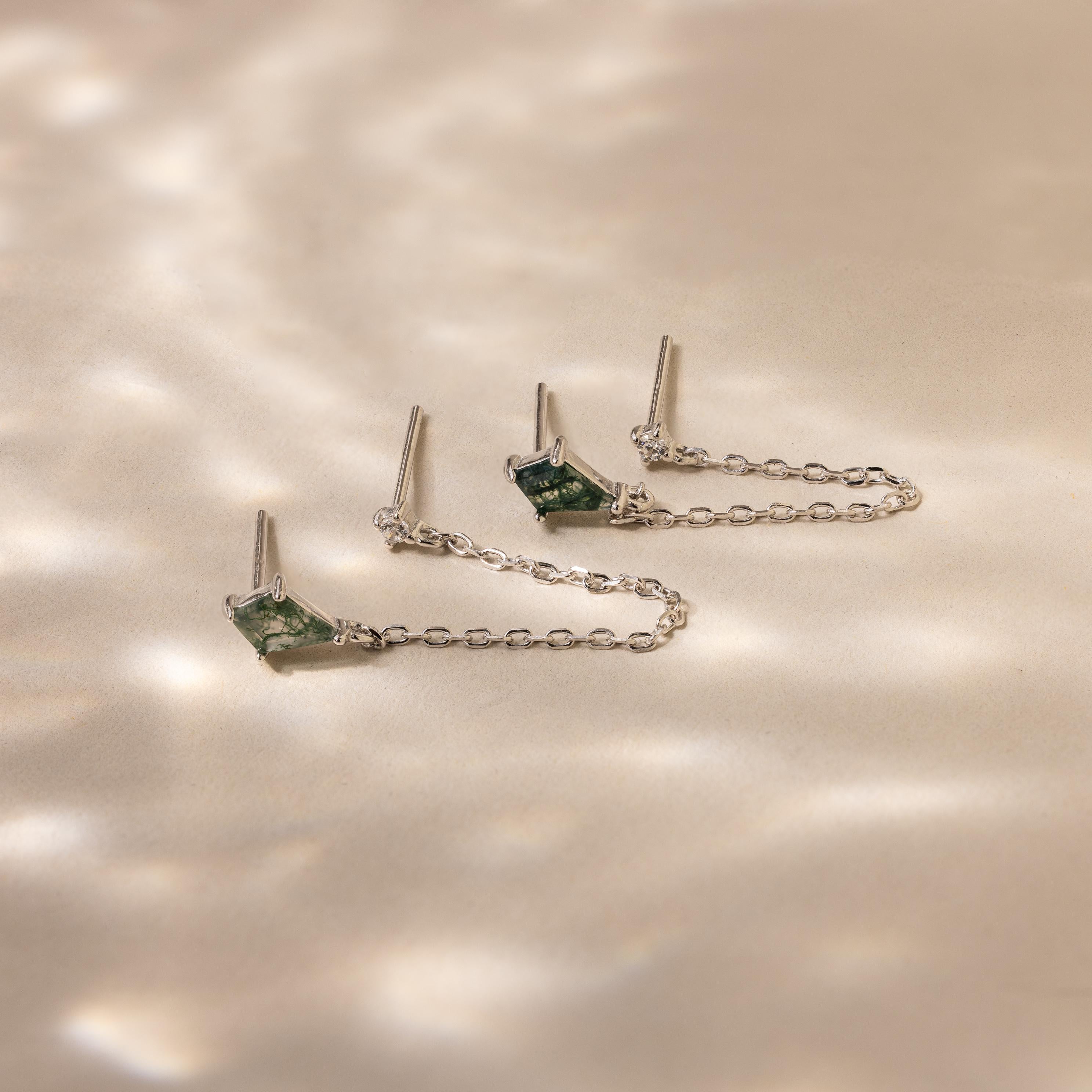 Agate Diamond Chain Earrings