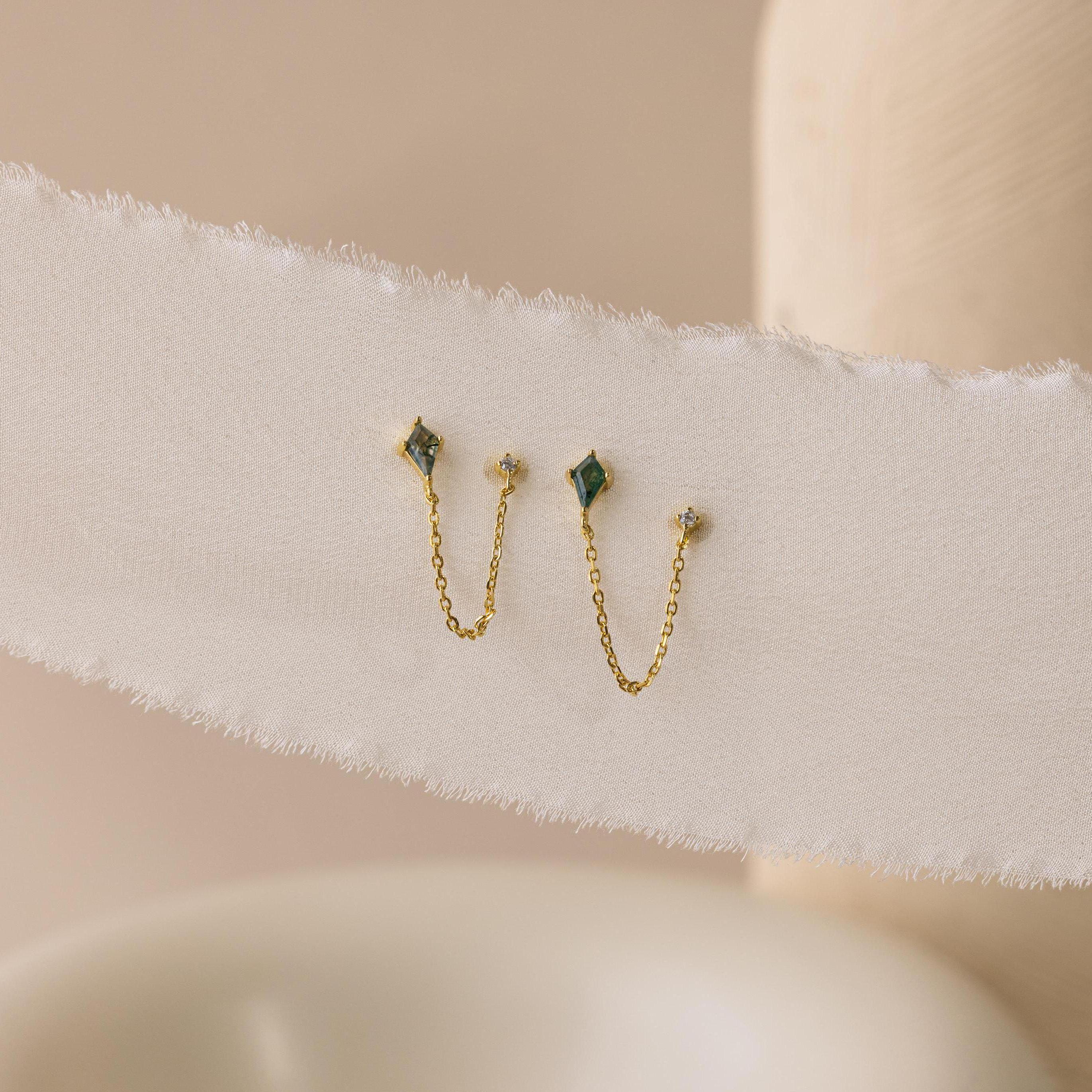 Agate Diamond Chain Earrings