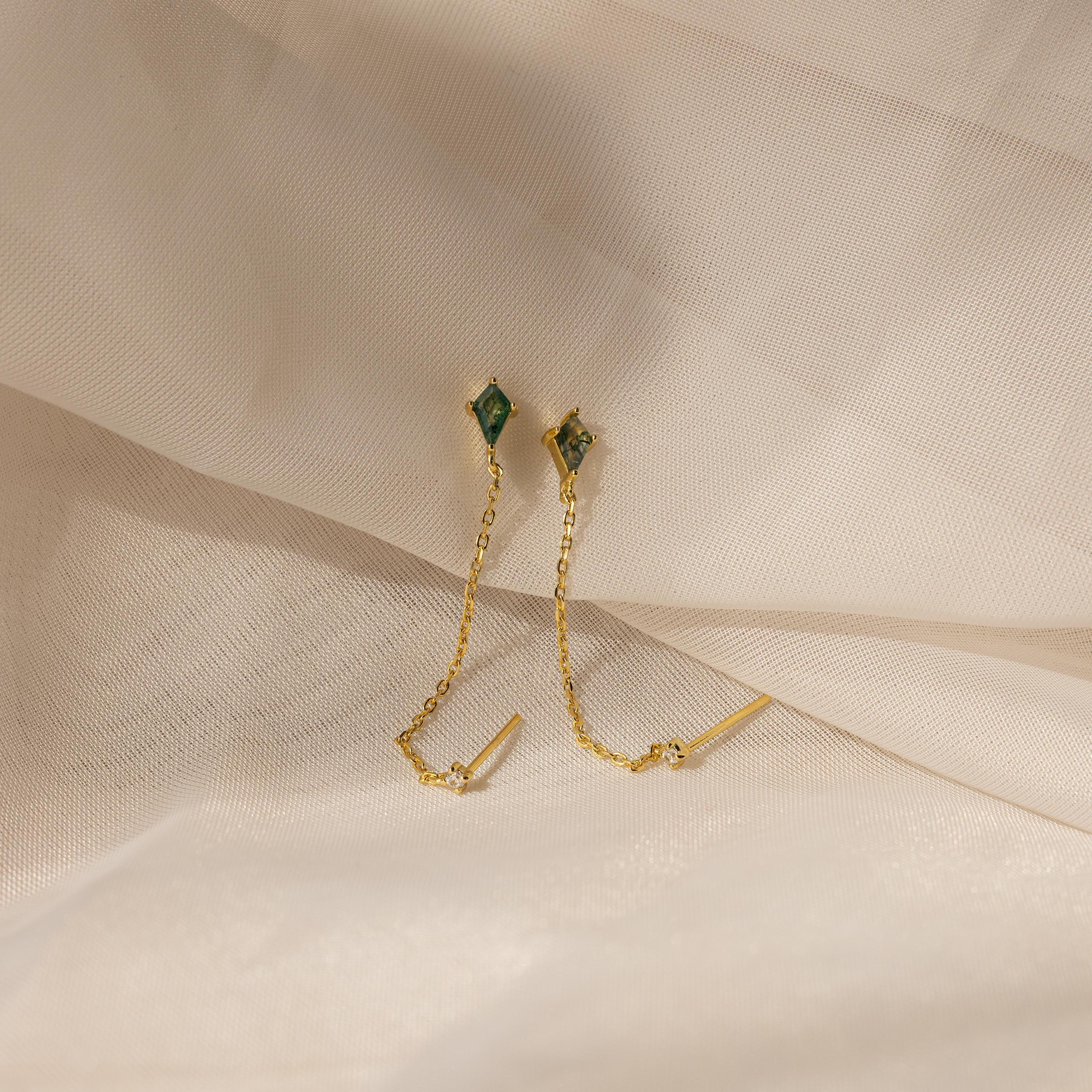 Agate Diamond Chain Earrings