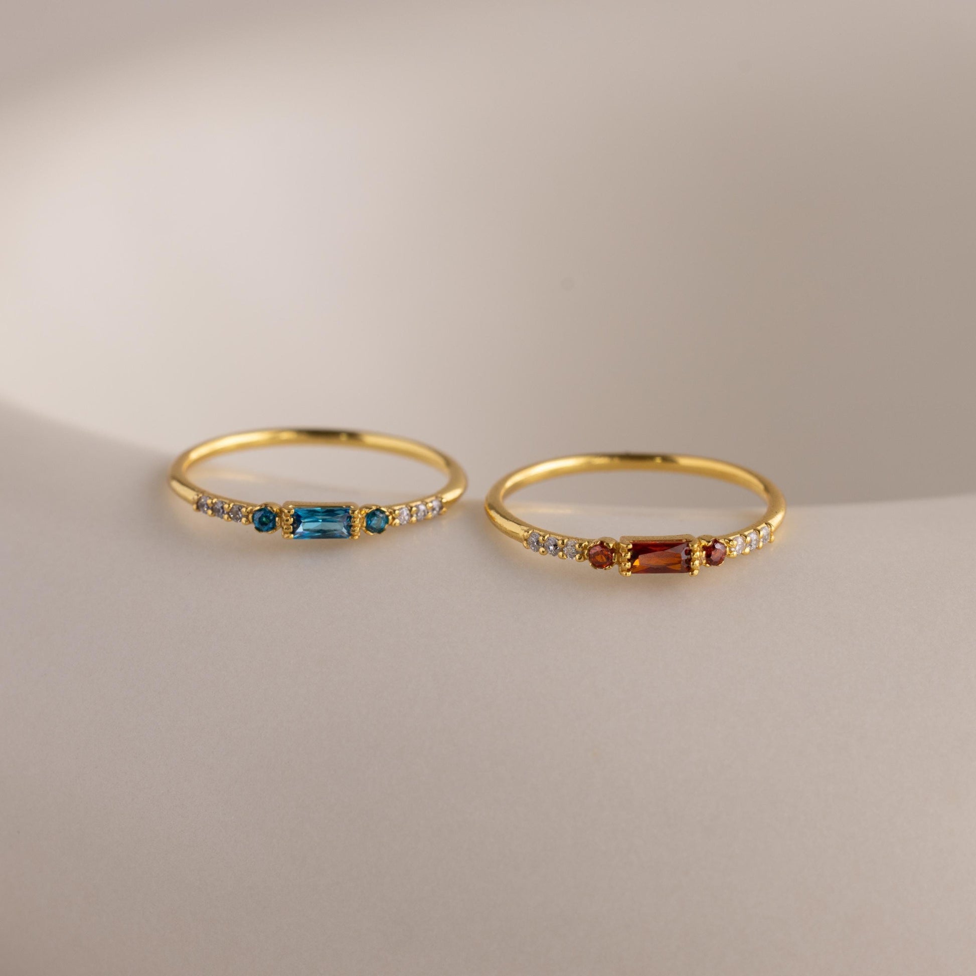 Dainty Baguette Birthstone Ring