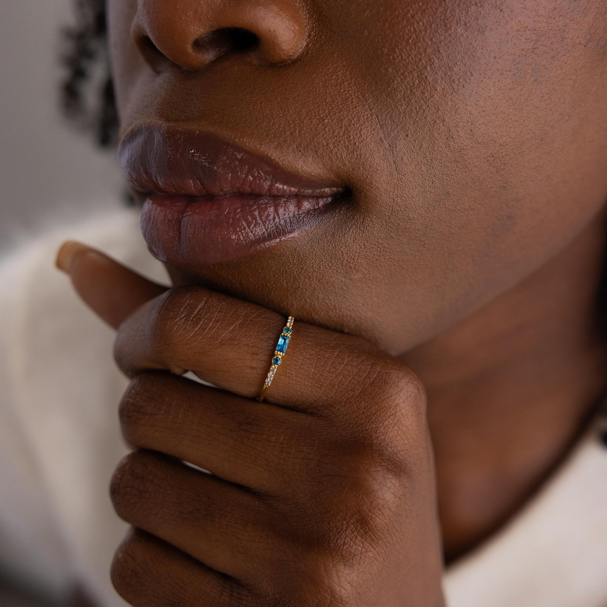 Dainty Baguette Birthstone Ring