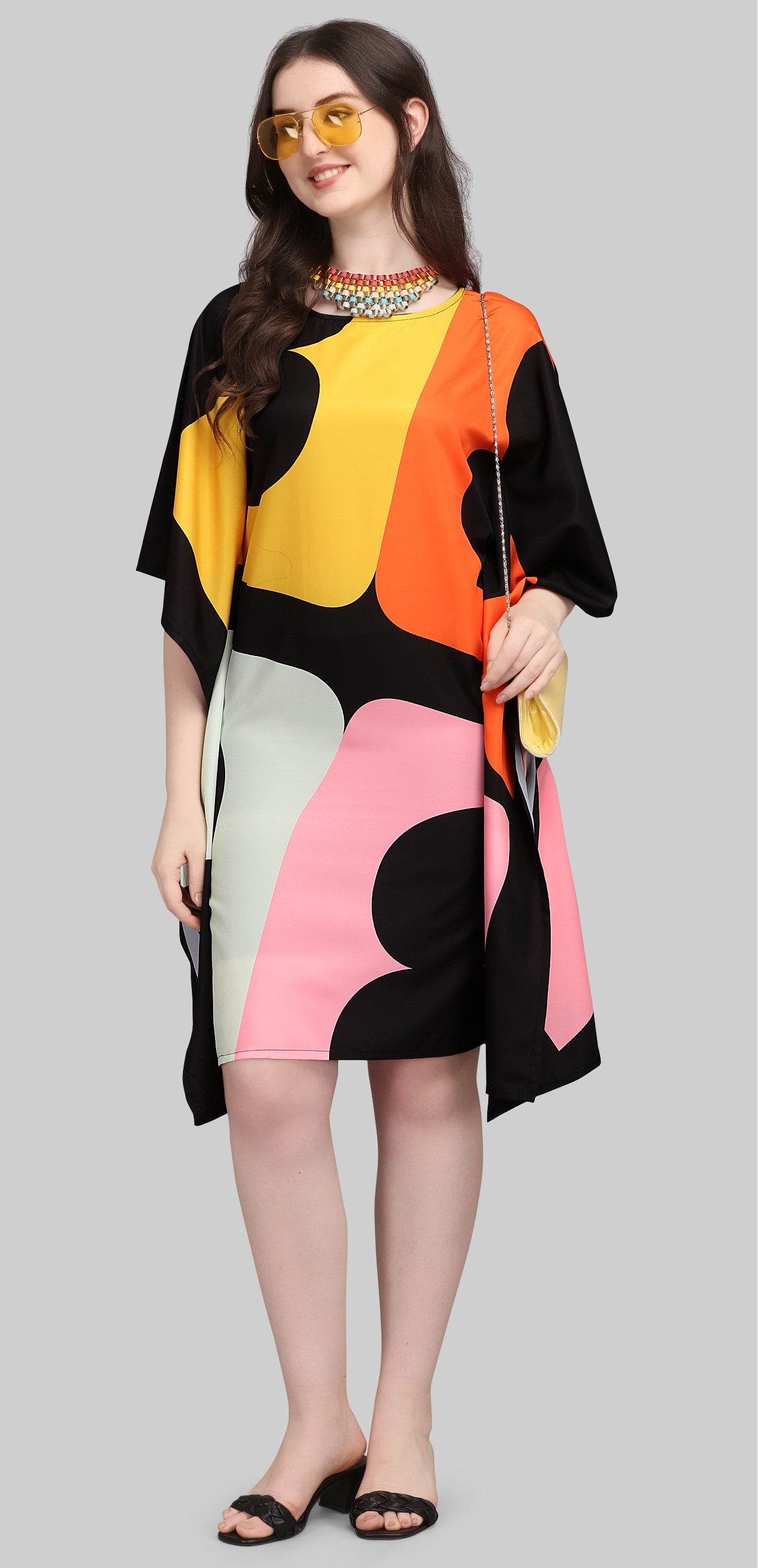 Multicolor Abstract Print Kaftan Dress