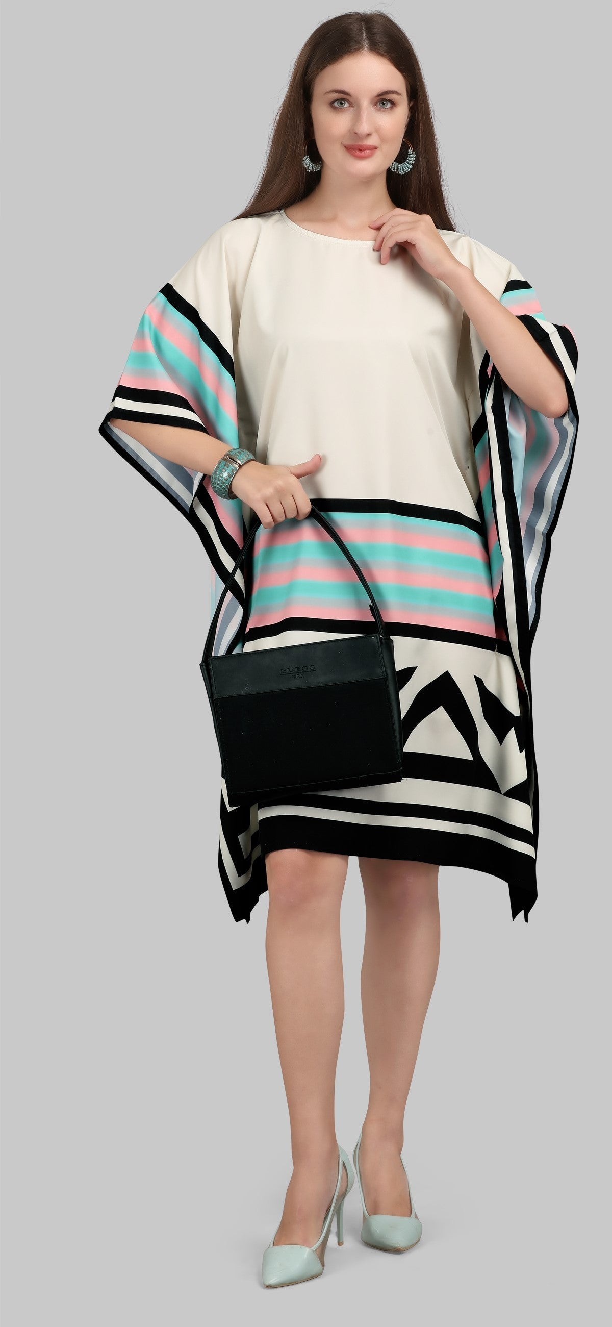 Geometric &amp; Striped Kaftan Dress