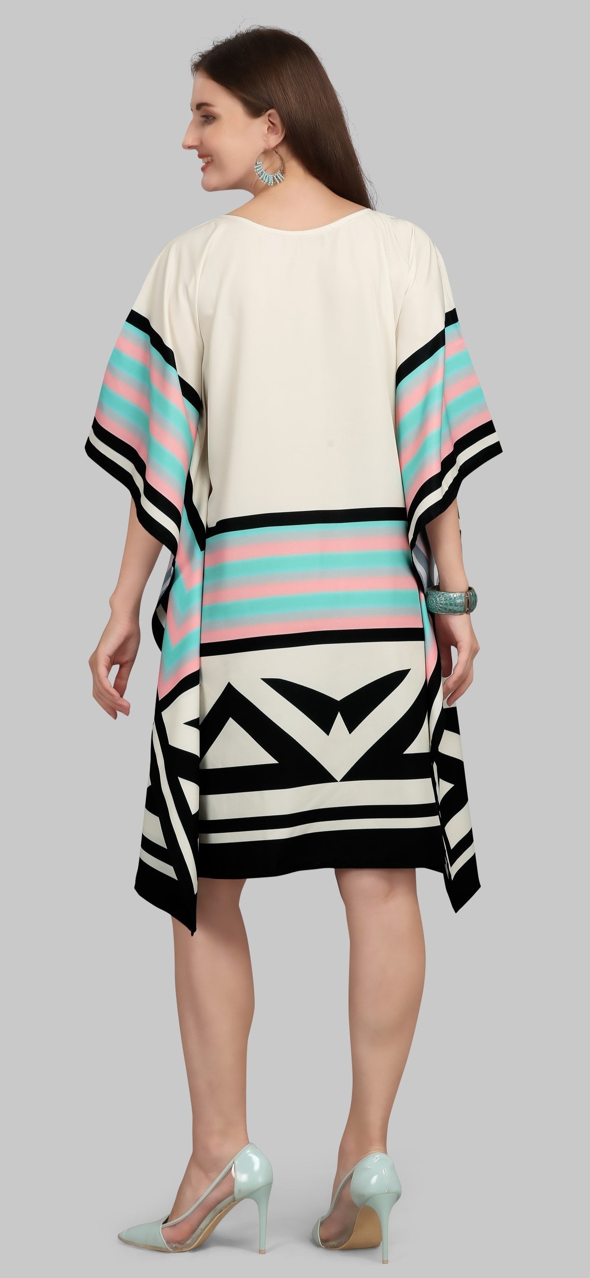 Geometric &amp; Striped Kaftan Dress