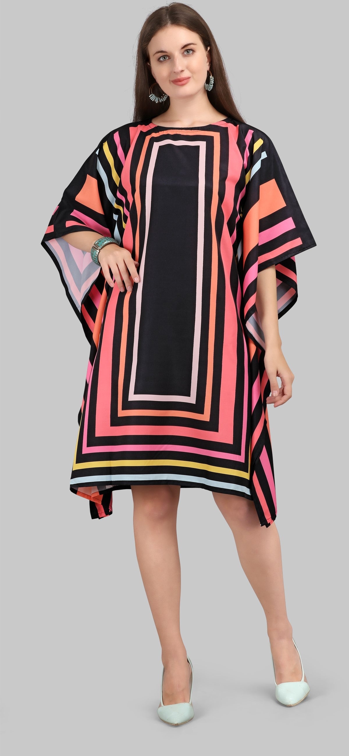 Multicolor Graphic Striped Kaftan Dress