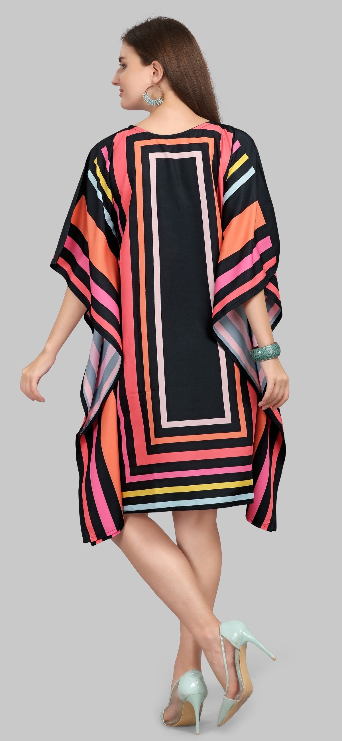 Multicolor Graphic Striped Kaftan Dress