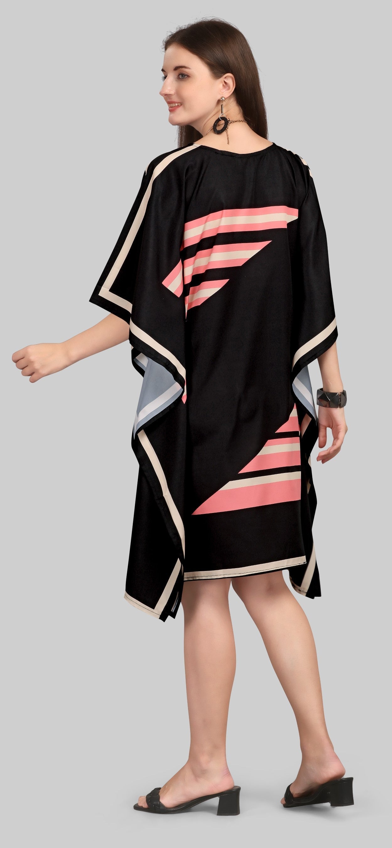 Abstract Striped Black Kaftan Dress