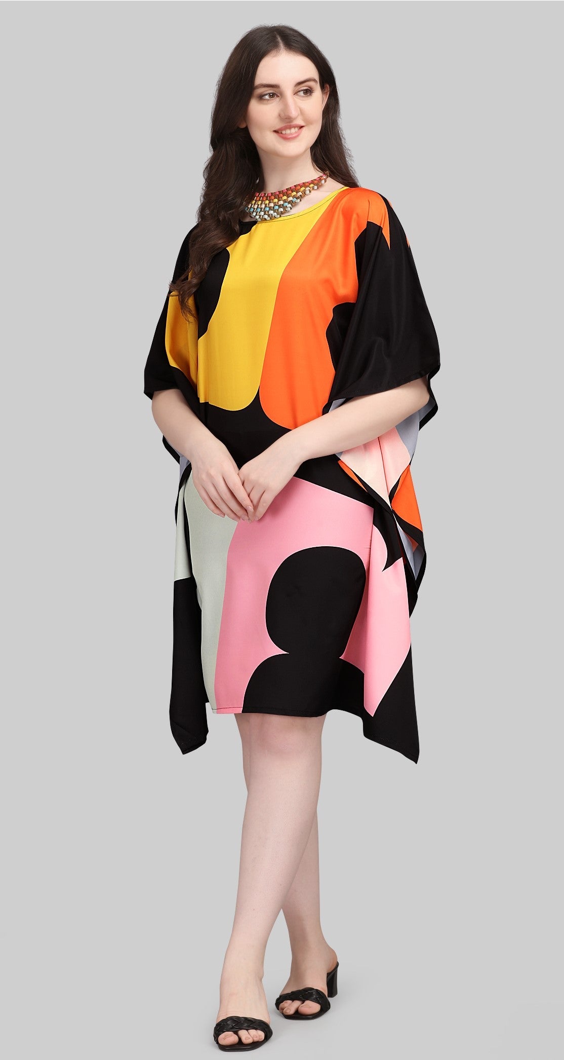 Multicolor Abstract Print Kaftan Dress