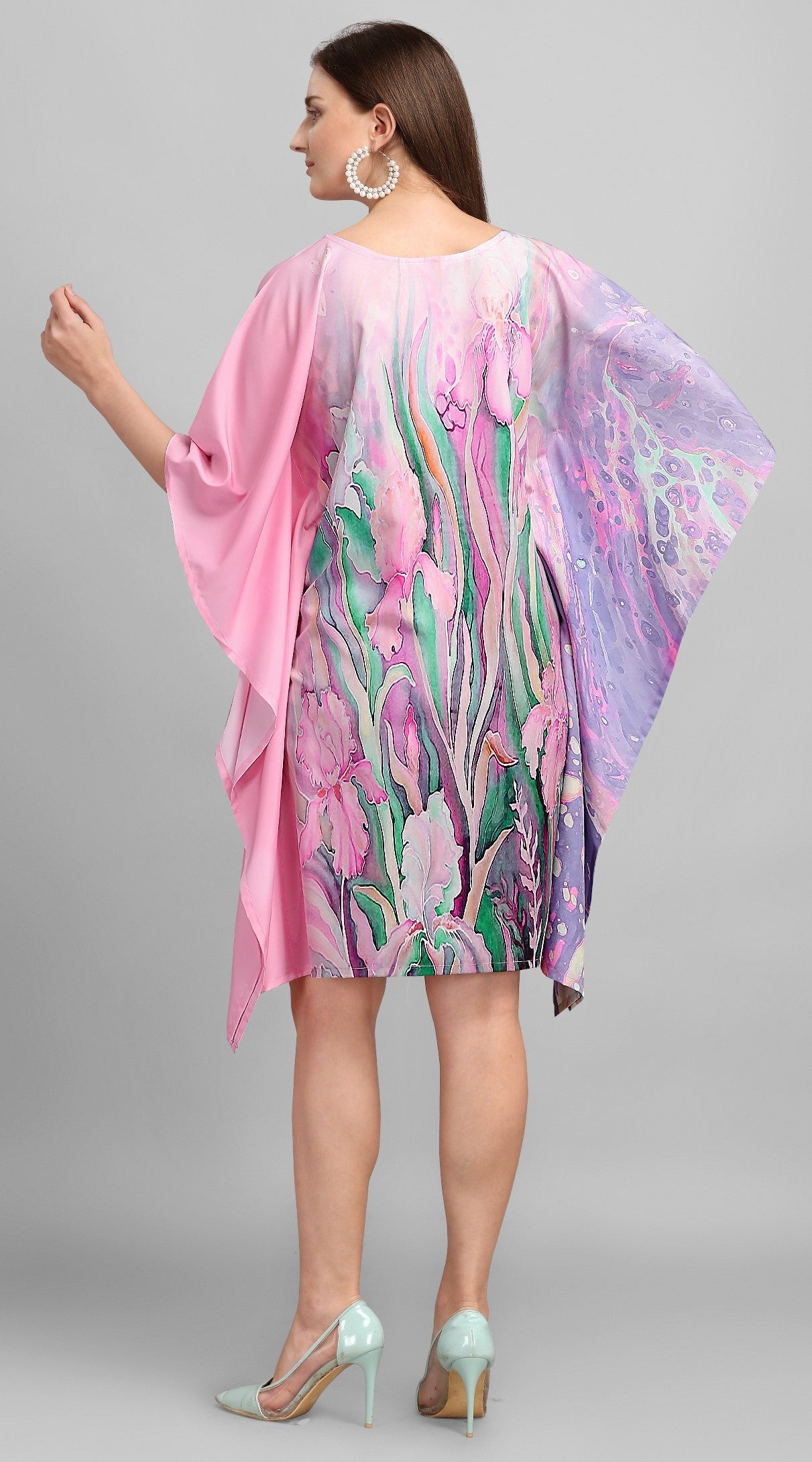 Pastel Garden Hand-Painted Look Kaftan Dress