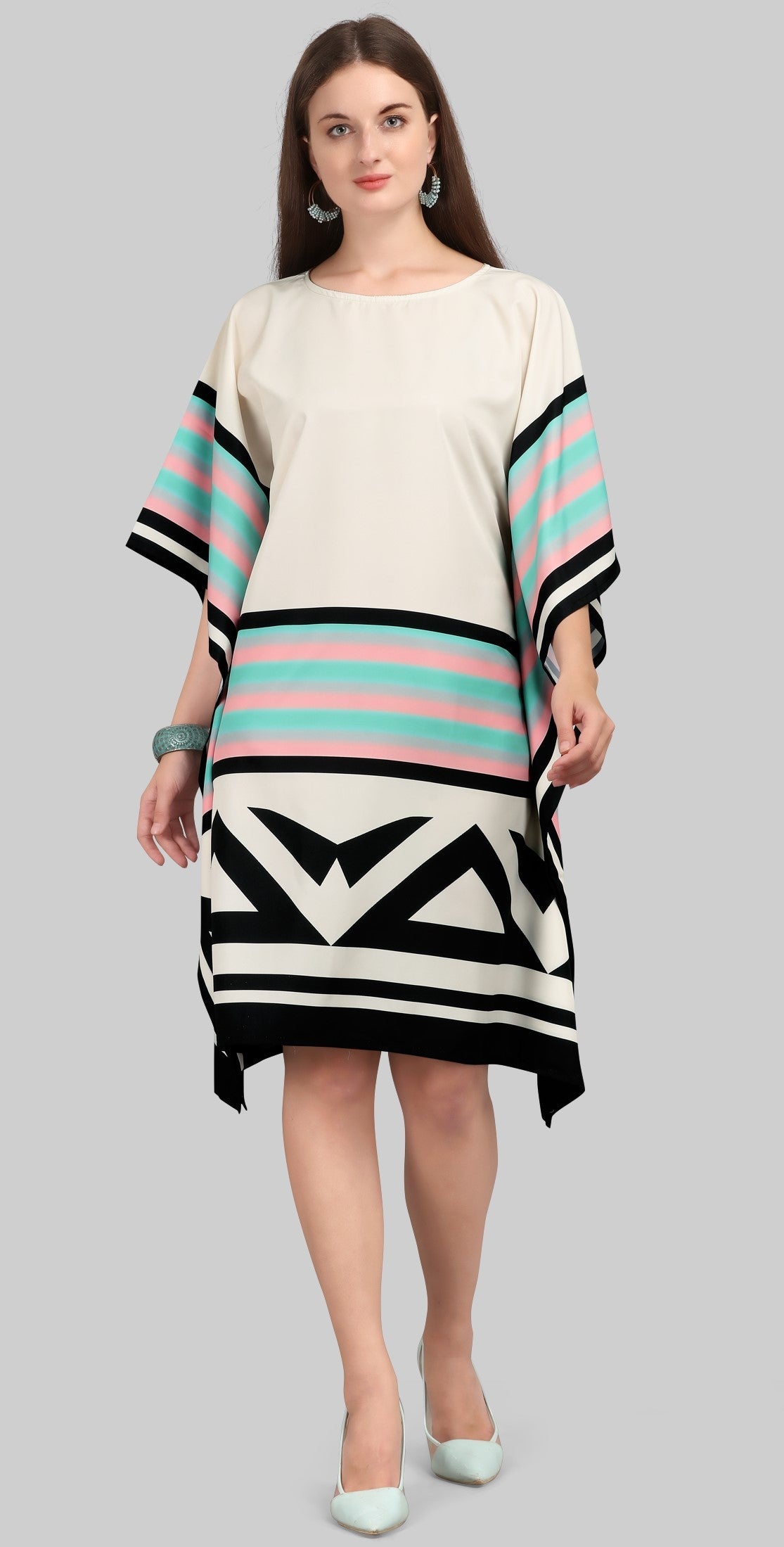 Geometric &amp; Striped Kaftan Dress