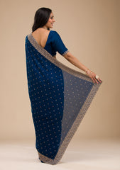 Navy Blue Raw Silk Saree with Gold Zariwork – Elegant & Vibrant