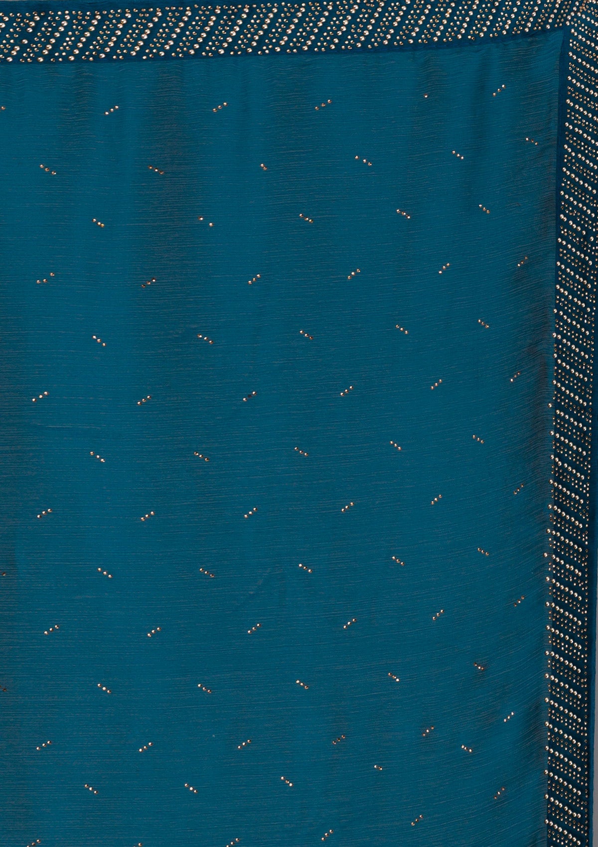 Teal Semi Crepe Saree with Silver Stonework – Elegant Celebration Wear