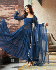 Mihika Blue Georgette Flared Anarkali Suit Set – Festive & Party Wear