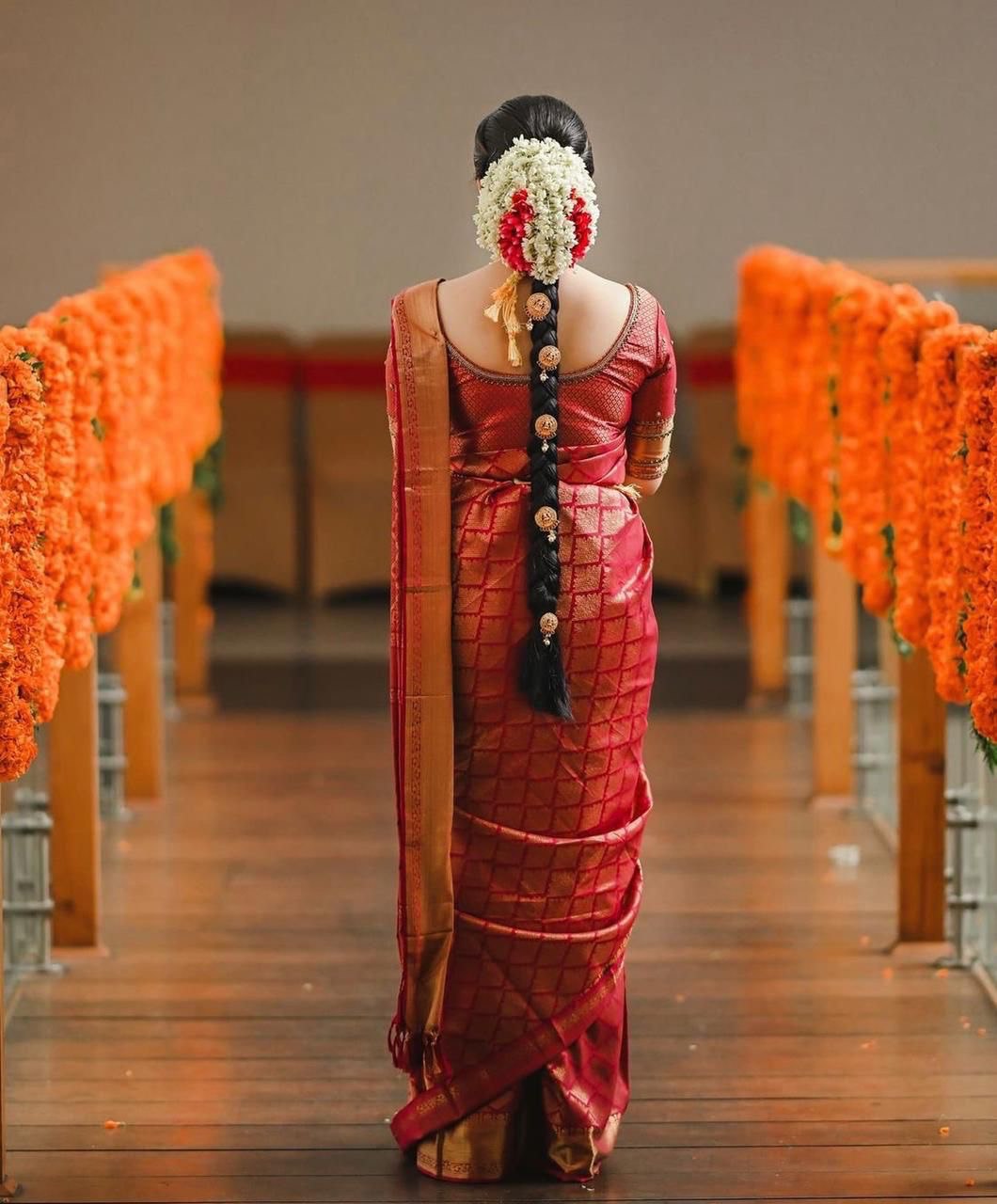 Assam Soft Silk Red Saree for Wedding