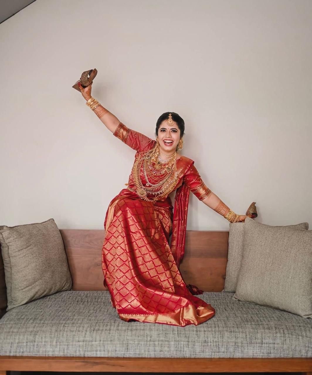 Assam Soft Silk Red Saree for Wedding