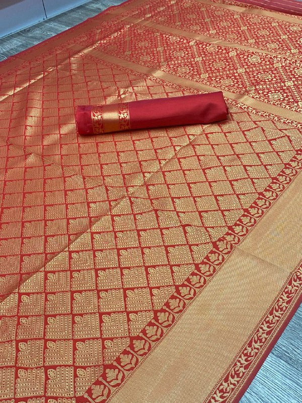 Assam Soft Silk Red Saree for Wedding