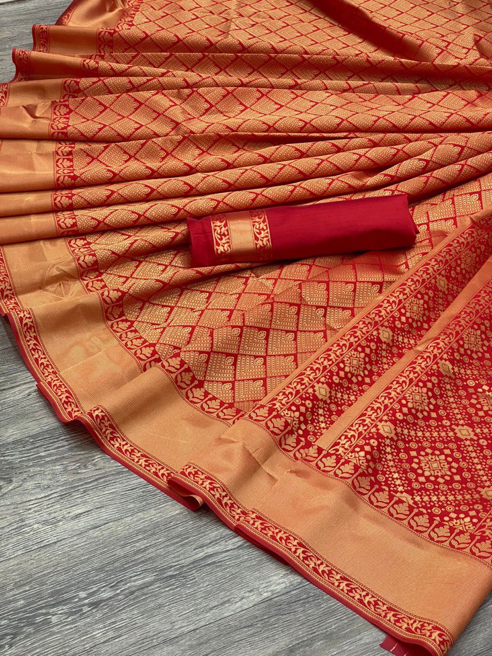 Assam Soft Silk Red Saree for Wedding
