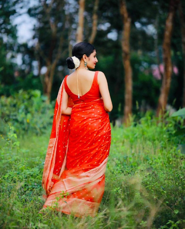 Beautiful Golden Zari Woven Soft Lichi Silk Saree