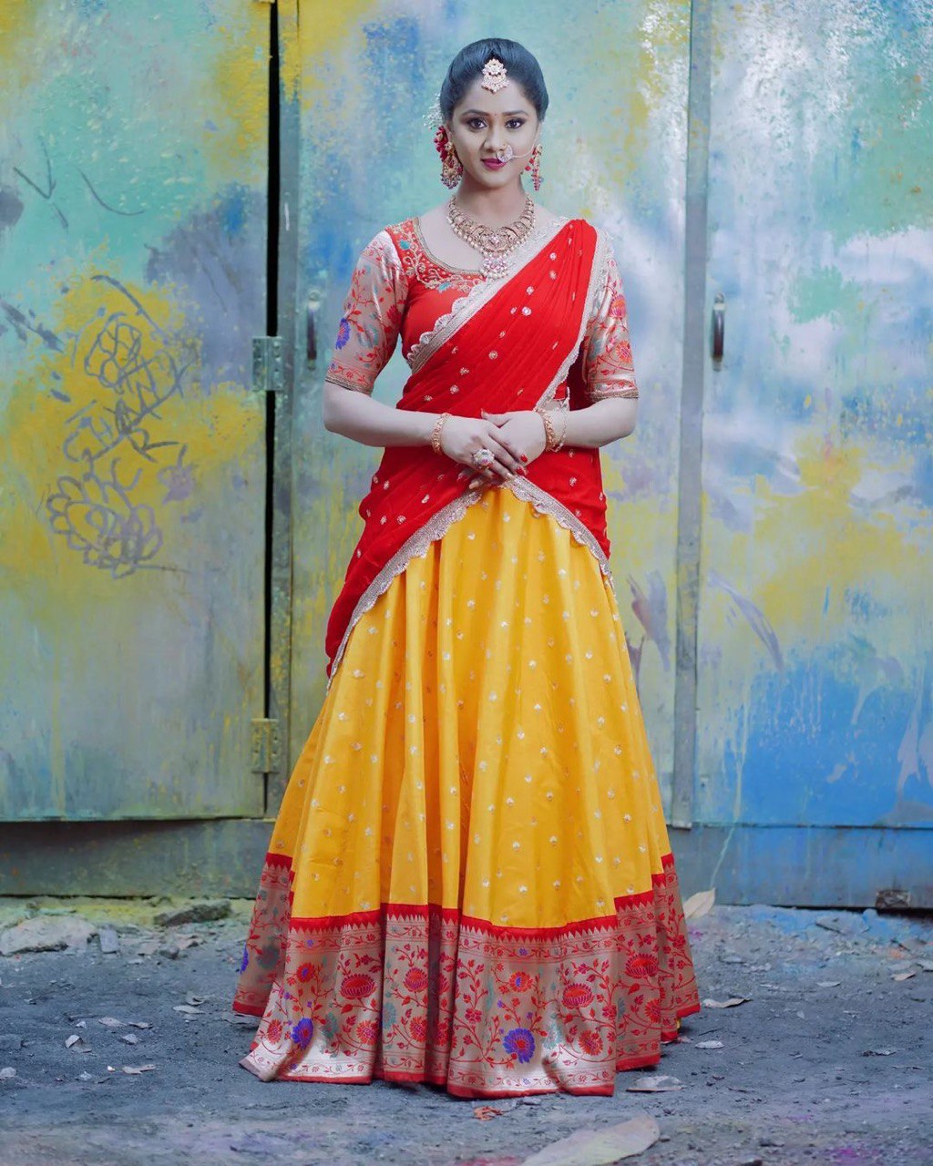 Yellow Paithani Pure Silk & Zari Embroidered Lehenga Choli