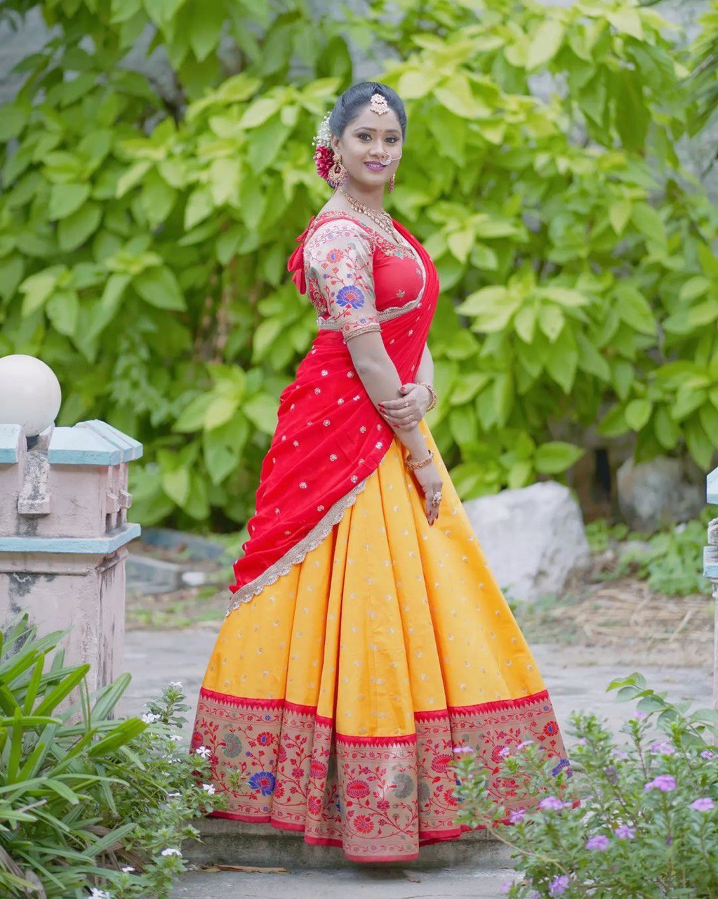 Yellow Paithani Pure Silk & Zari Embroidered Lehenga Choli