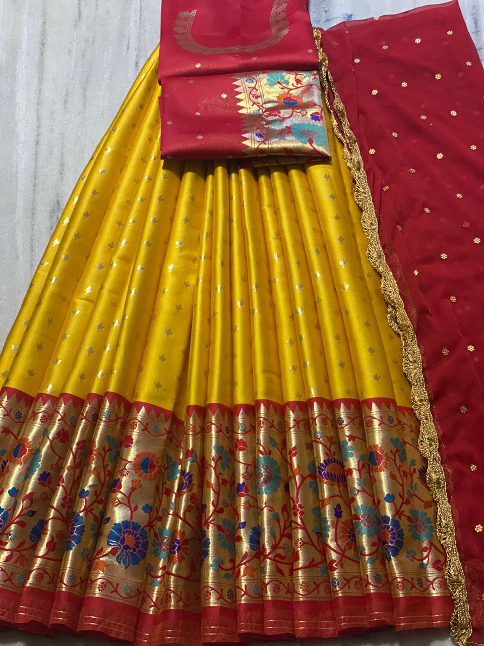 Yellow Paithani Pure Silk & Zari Embroidered Lehenga Choli