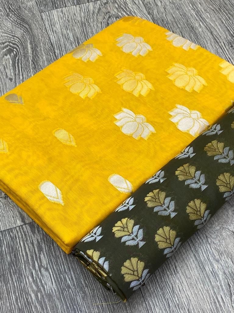 Beautiful Yellow Mangalagiri Linen Silk Saree