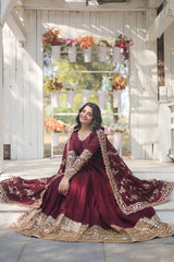 Vichitra Shimmer Kurta Set with Embroidered Dupatta