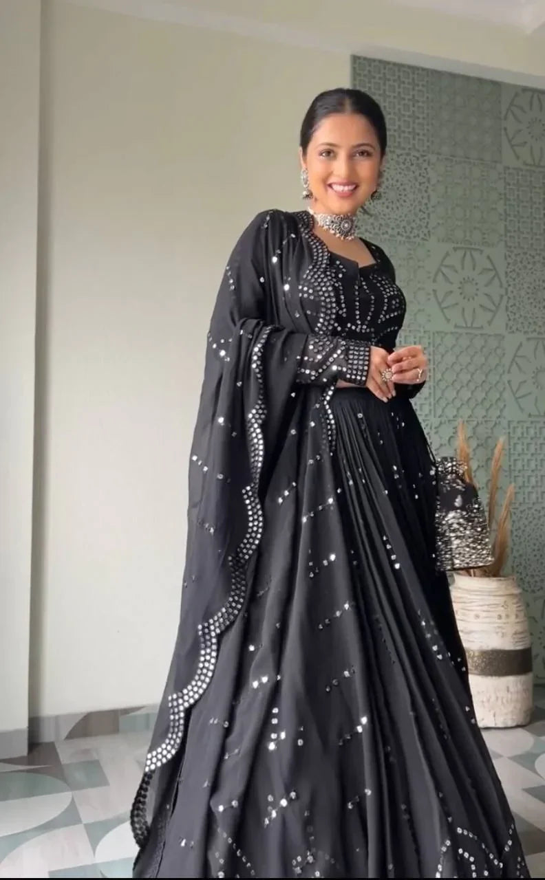 Black Colour & Sequence 9mm Work Embroidered Party Wear Lehenga choli