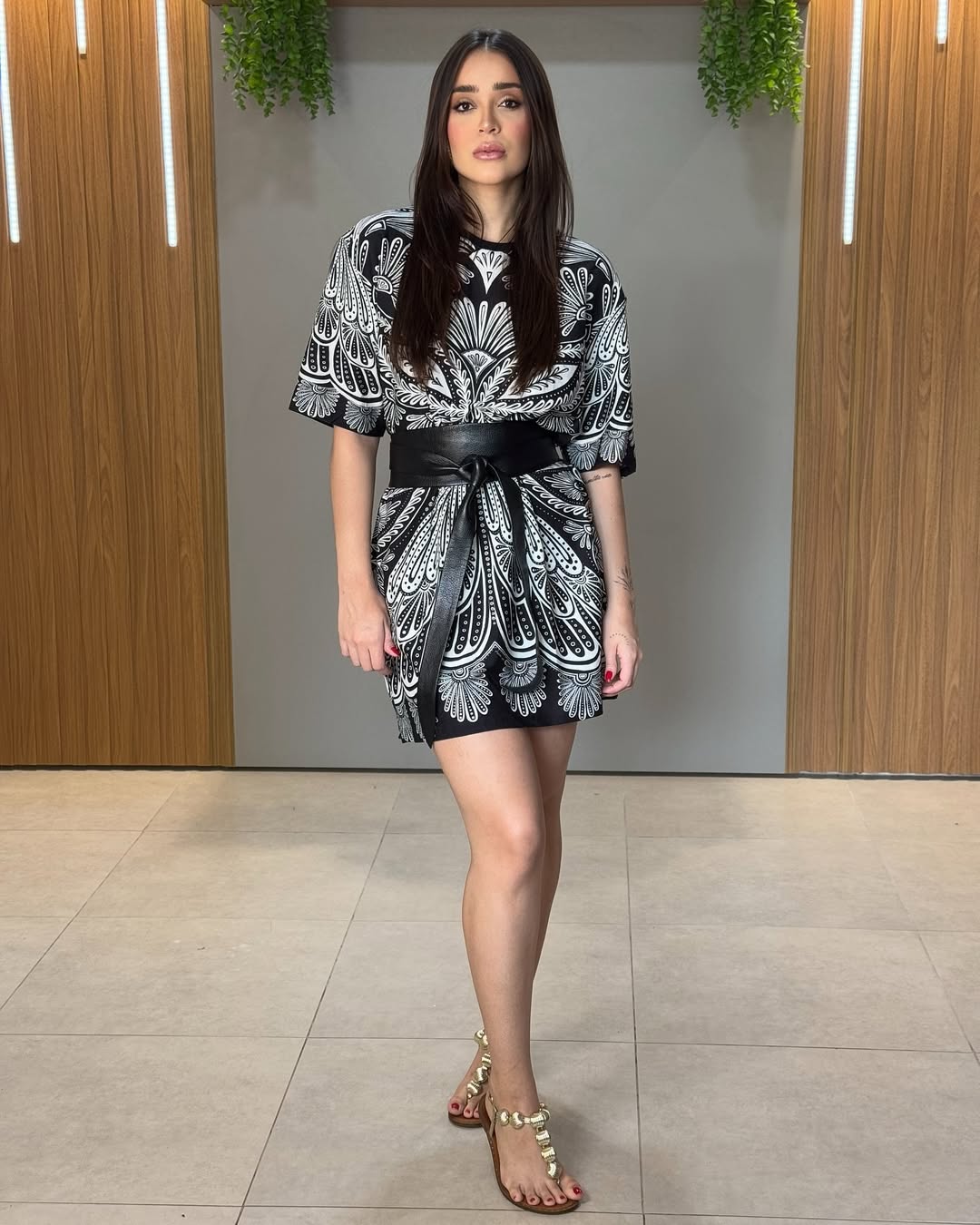Monochrome Black & White Swiss Silk Satin Dress – Floral Pattern, Elegant & Timeless