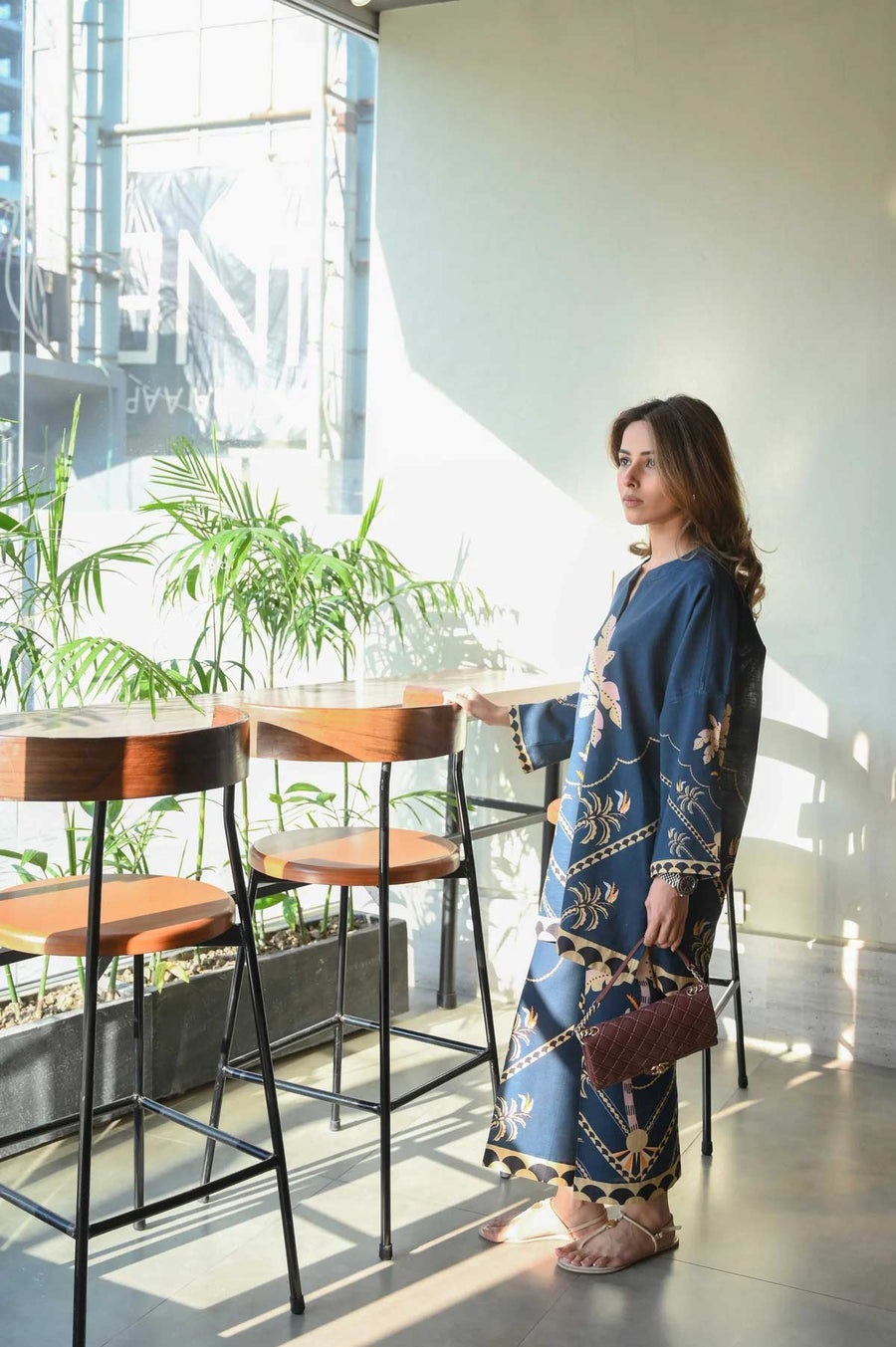 Blue Moon Co-ord Set – Elegant Palm Tree Print on Rich Blue Cambric Linen