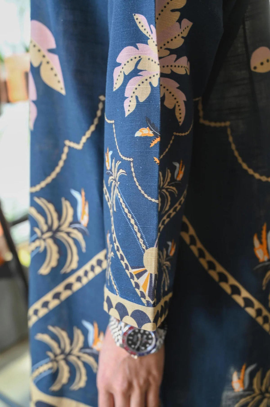 Blue Moon Co-ord Set – Elegant Palm Tree Print on Rich Blue Cambric Linen