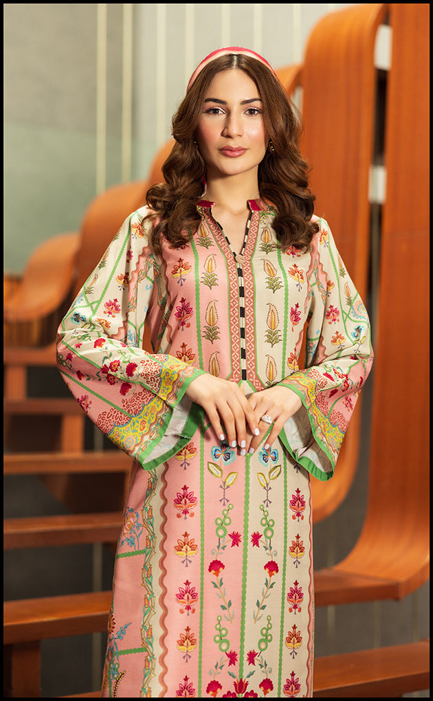 Soft Pink Geometric Print Set for Women – Natural Crepe, Elegant & Contemporary
