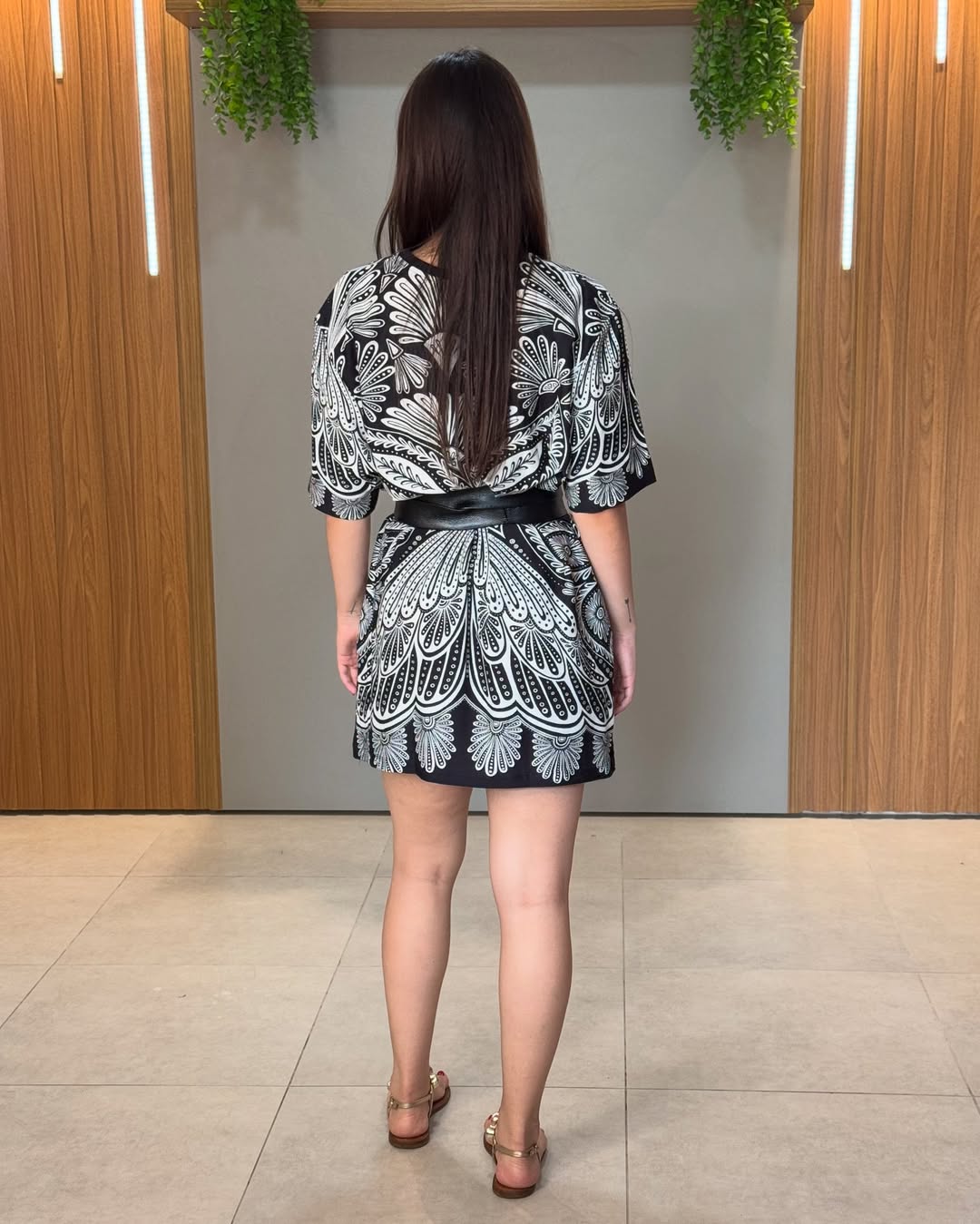 Monochrome Black & White Swiss Silk Satin Dress – Floral Pattern, Elegant & Timeless