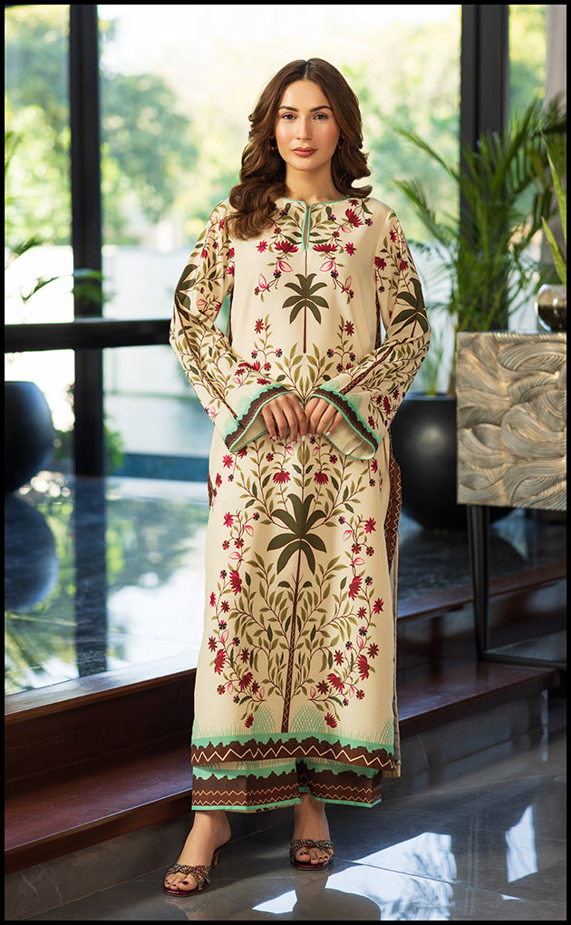 Creme Cluster Kurta Set with Red and Green Prints – A Perfect Blend of Elegance and Whimsy