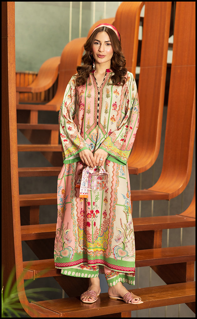Soft Pink Geometric Print Set for Women – Natural Crepe, Elegant & Contemporary