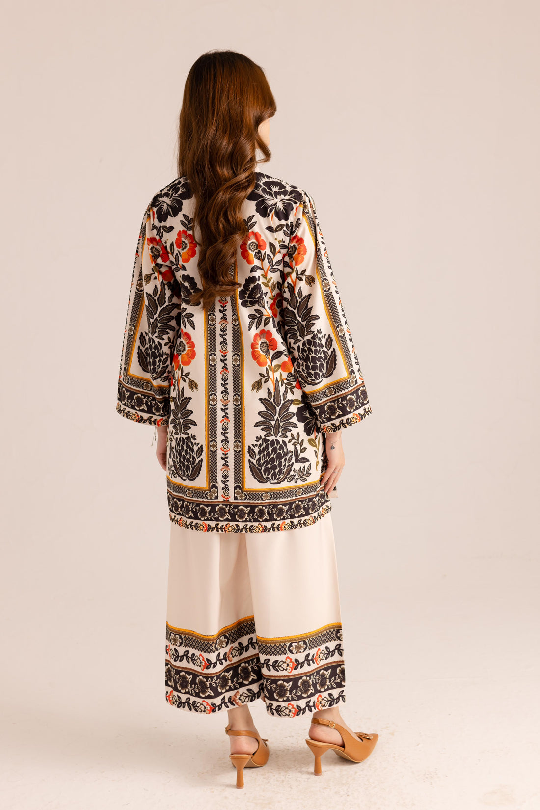 Cream-Colored Kurta Set with Red Dehliya Flowers – Bold Elegance in Korean BSY Fabric
