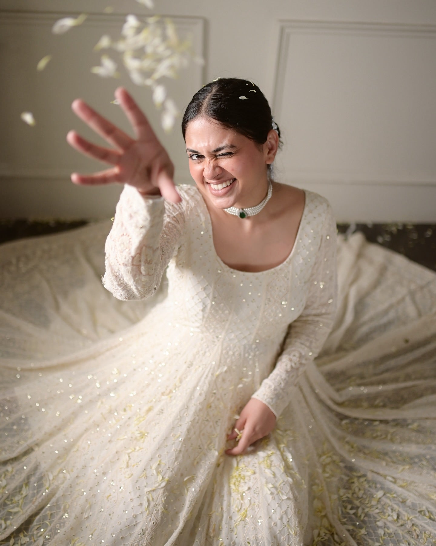 Alisha White Embroidered Anarkali Suit Set