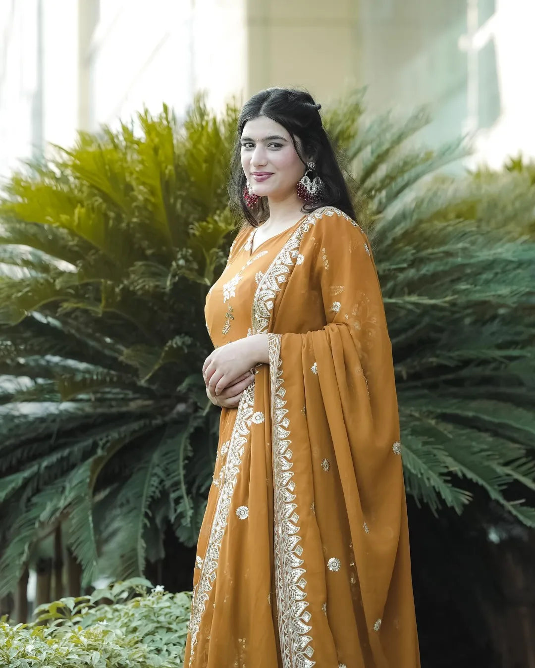 ARADHNA MUSTERD EMBROIDERED SUIT SET