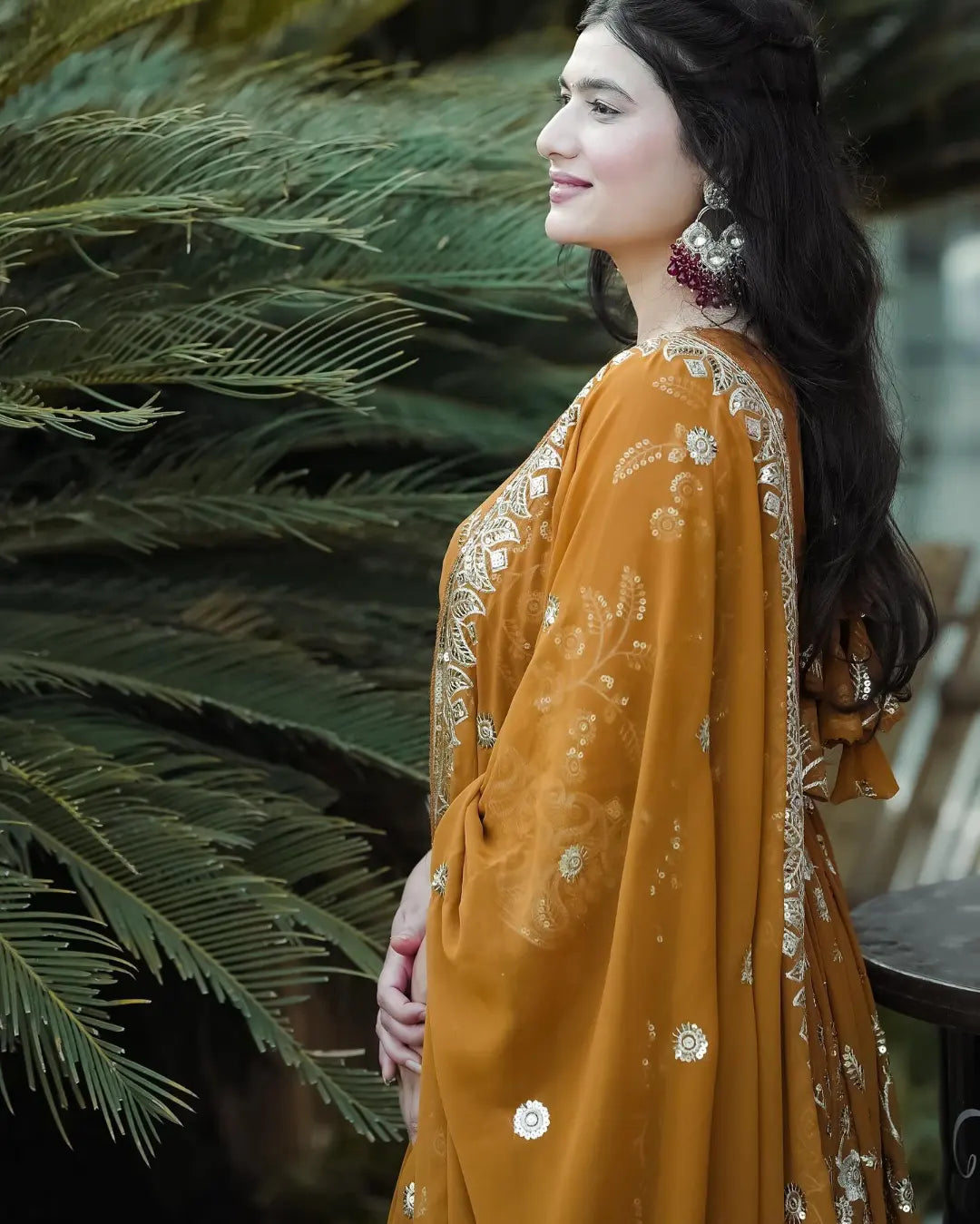 ARADHNA MUSTERD EMBROIDERED SUIT SET