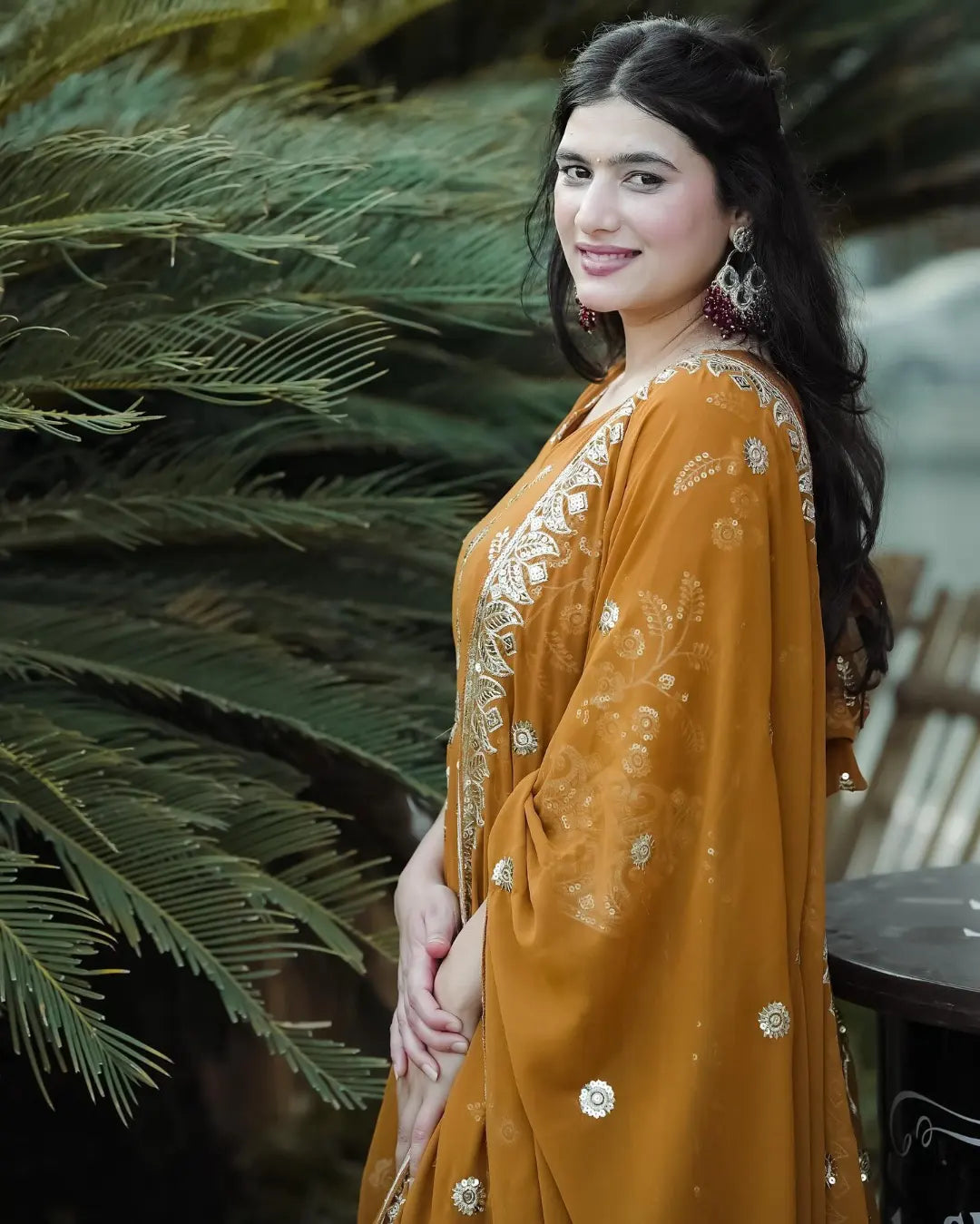 ARADHNA MUSTERD EMBROIDERED SUIT SET