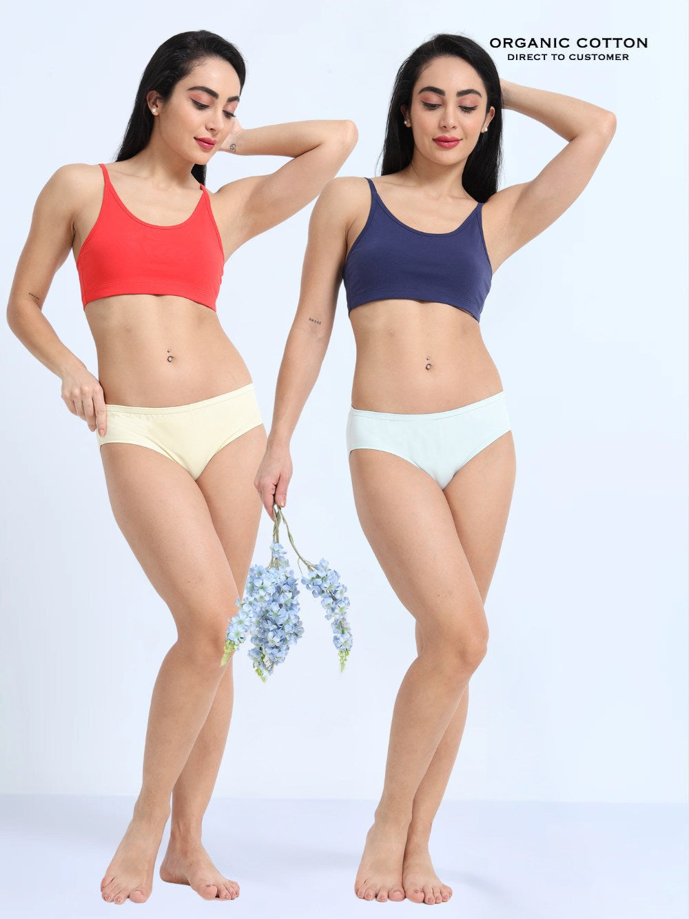 Baby yellow and Sea blue Organic Cotton Hipster Panty for Women - Pack of 2